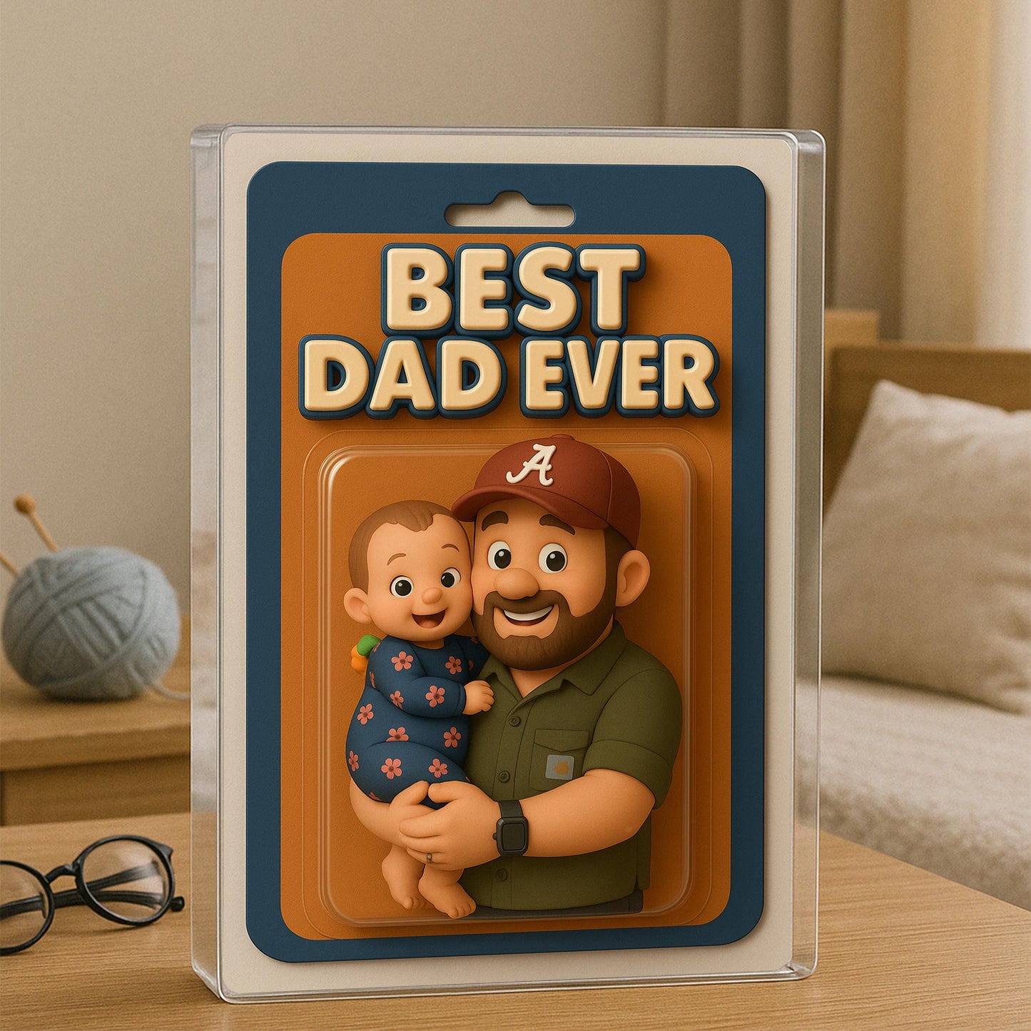 Personalized Father's Day Gift For Dad, Custom Photo Dad And Kids Action Figure Acrylic Block, Best Dad Ever Block Plaque, Gift For Father