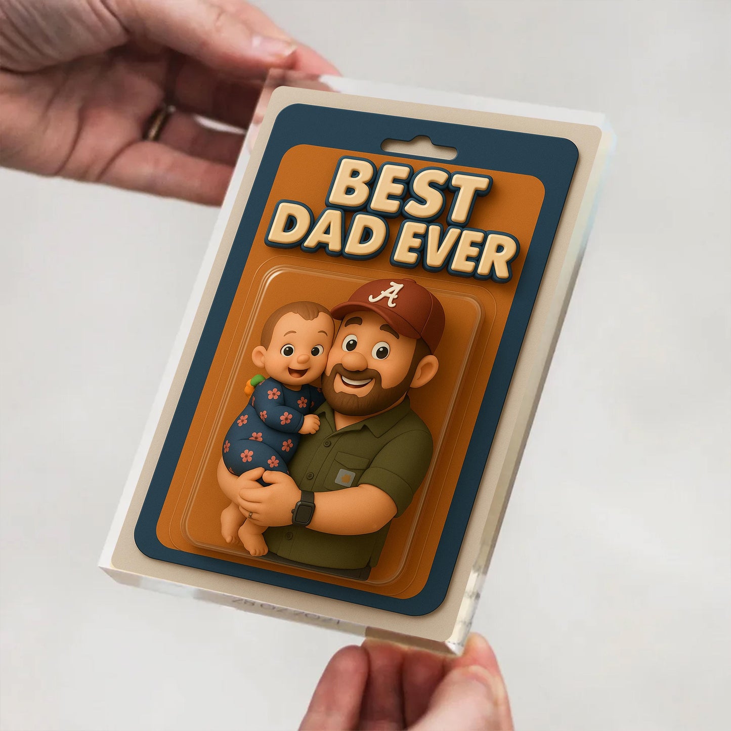 Personalized Father's Day Gift For Dad, Custom Photo Dad And Kids Action Figure Acrylic Block, Best Dad Ever Block Plaque, Gift For Father