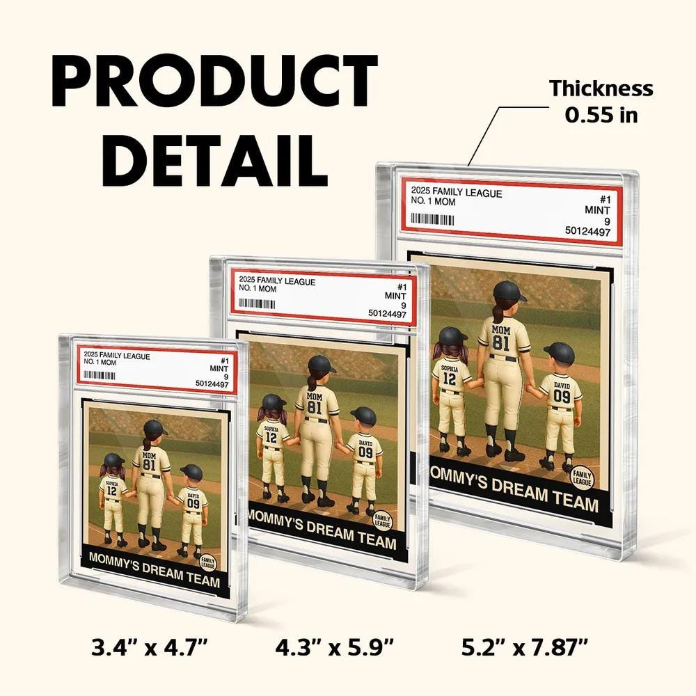 Custom Baseball No. 1 Mom & Kids Trading Card Style Custom Figure Personalized Acrylic Block Plaque, Mother's Day Gift for Mother and Family