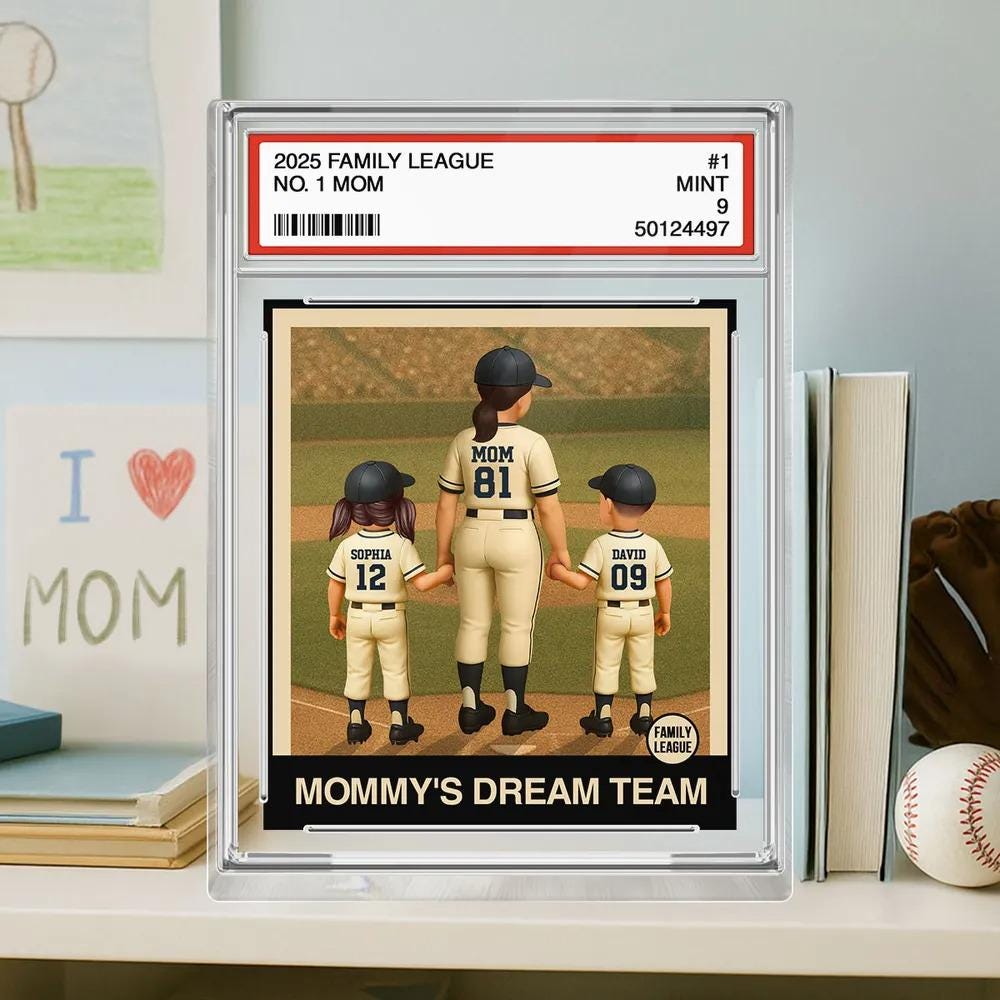 Custom Baseball No. 1 Mom & Kids Trading Card Style Custom Figure Personalized Acrylic Block Plaque, Mother's Day Gift for Mother and Family