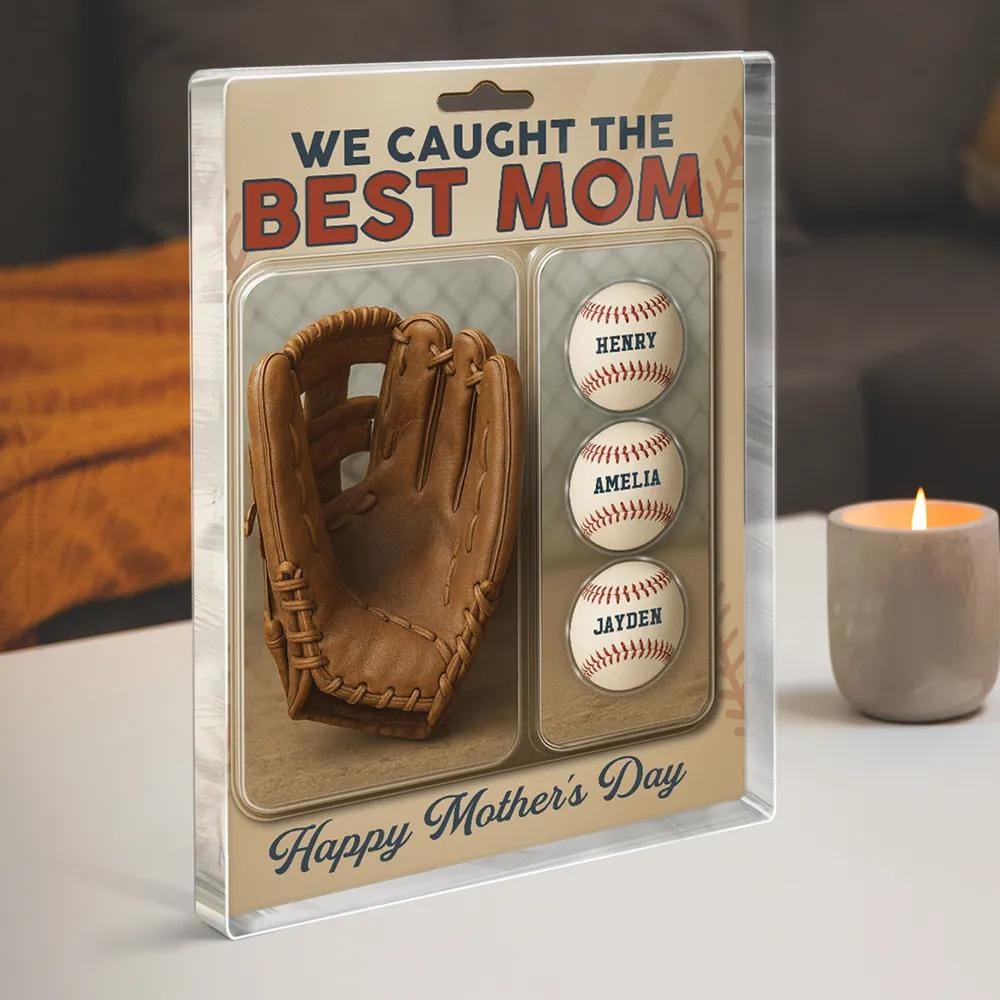 We Caught the Best Dad Custom Baseball or Glove Acrylic Block, A Fun & Personal Father’s Day Gift for Dad or Grandpa, Baseball Lovers Gift