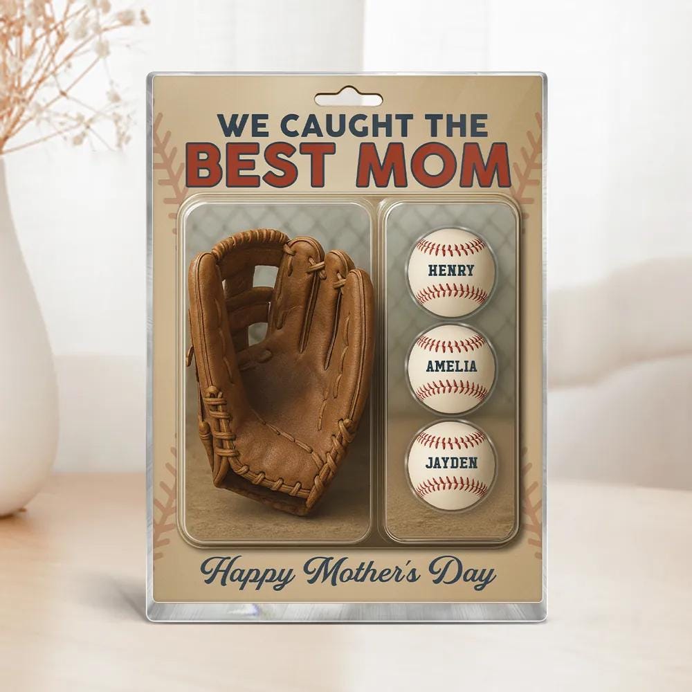 We Caught the Best Dad Custom Baseball or Glove Acrylic Block, A Fun & Personal Father’s Day Gift for Dad or Grandpa, Baseball Lovers Gift