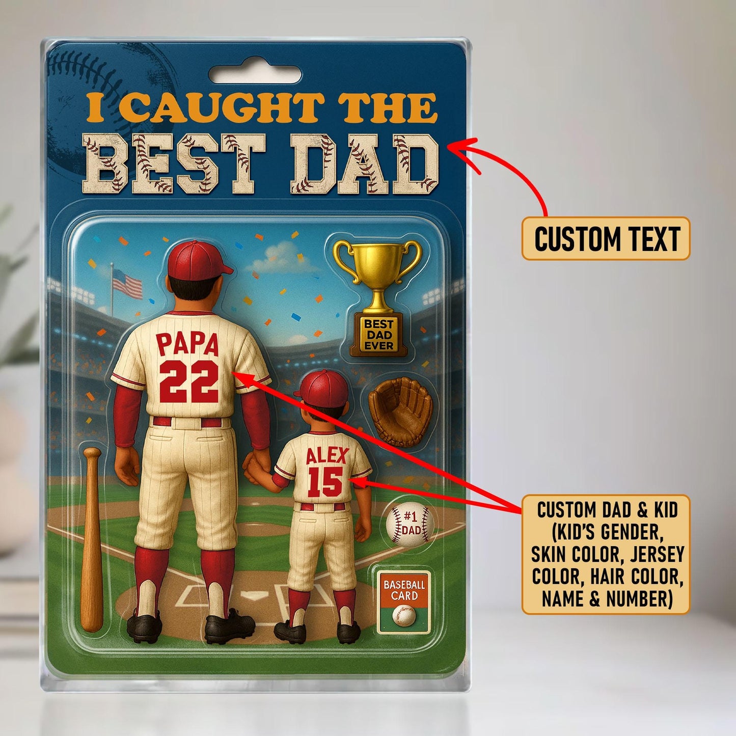 I Caught the Best Dad Baseball Acrylic Plaque, Trading Card Style Custom Action Figure Plaque, Custom Acrylic Block, Father's Day Dad Gift