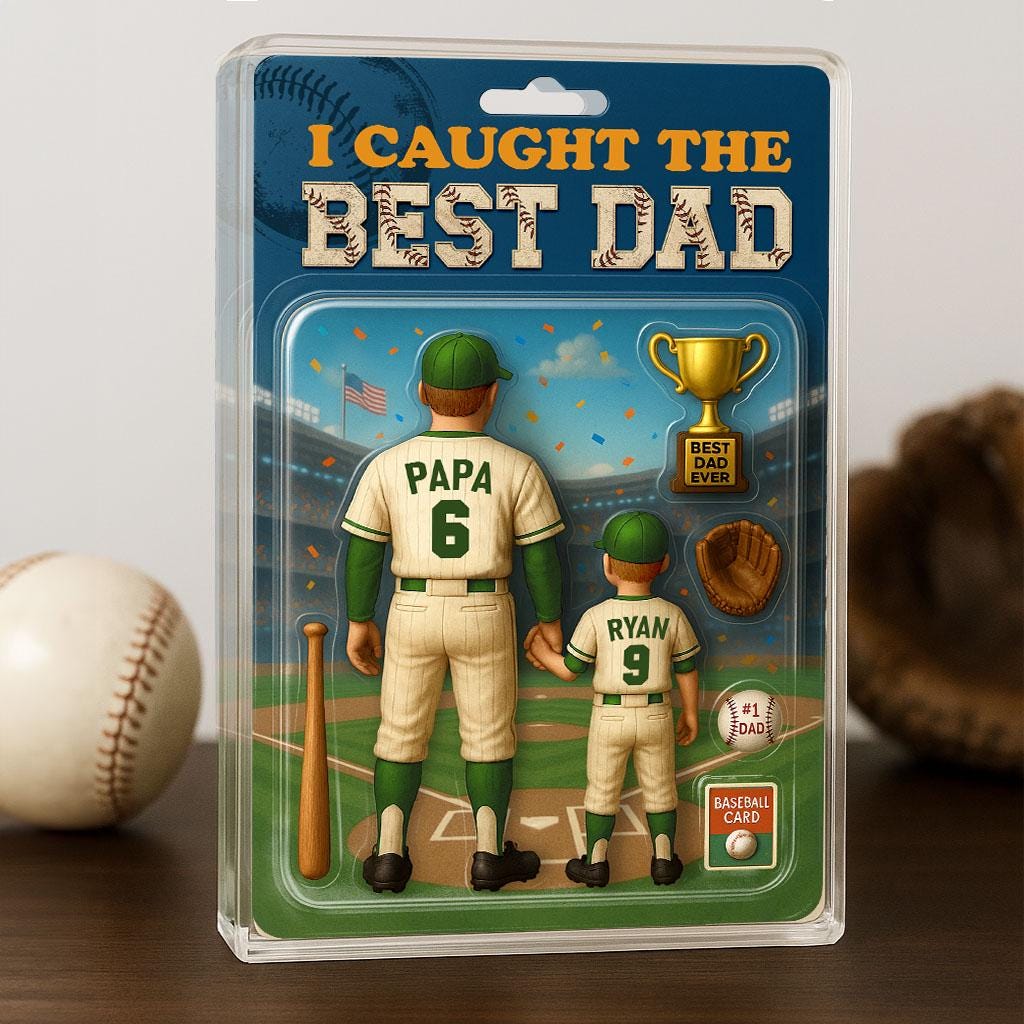 I Caught the Best Dad Baseball Acrylic Plaque, Trading Card Style Custom Action Figure Plaque, Custom Acrylic Block, Father's Day Dad Gift