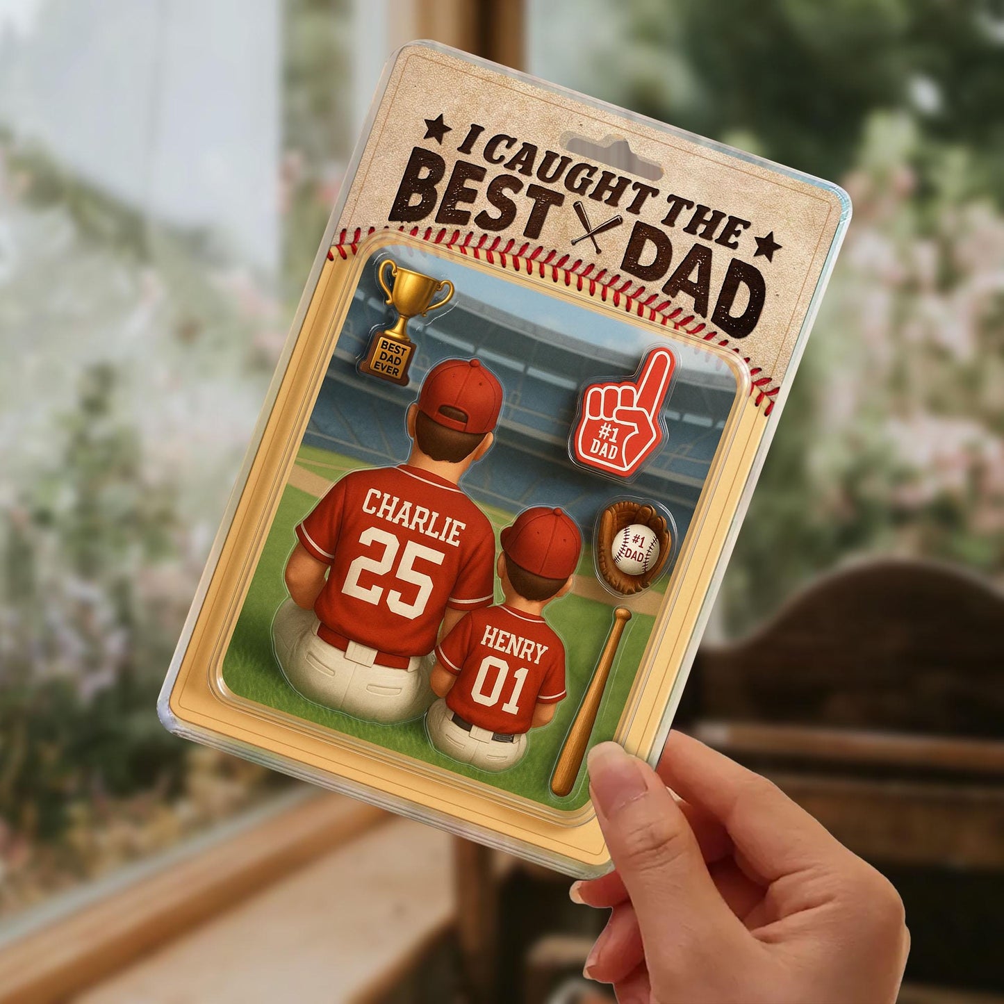 Personalized I Caught the Best Dad Baseball Acrylic Plaque – Custom Father’s Day Gift for Dad, Husband, Grandpa, Pop, Acrylic Block Plaque