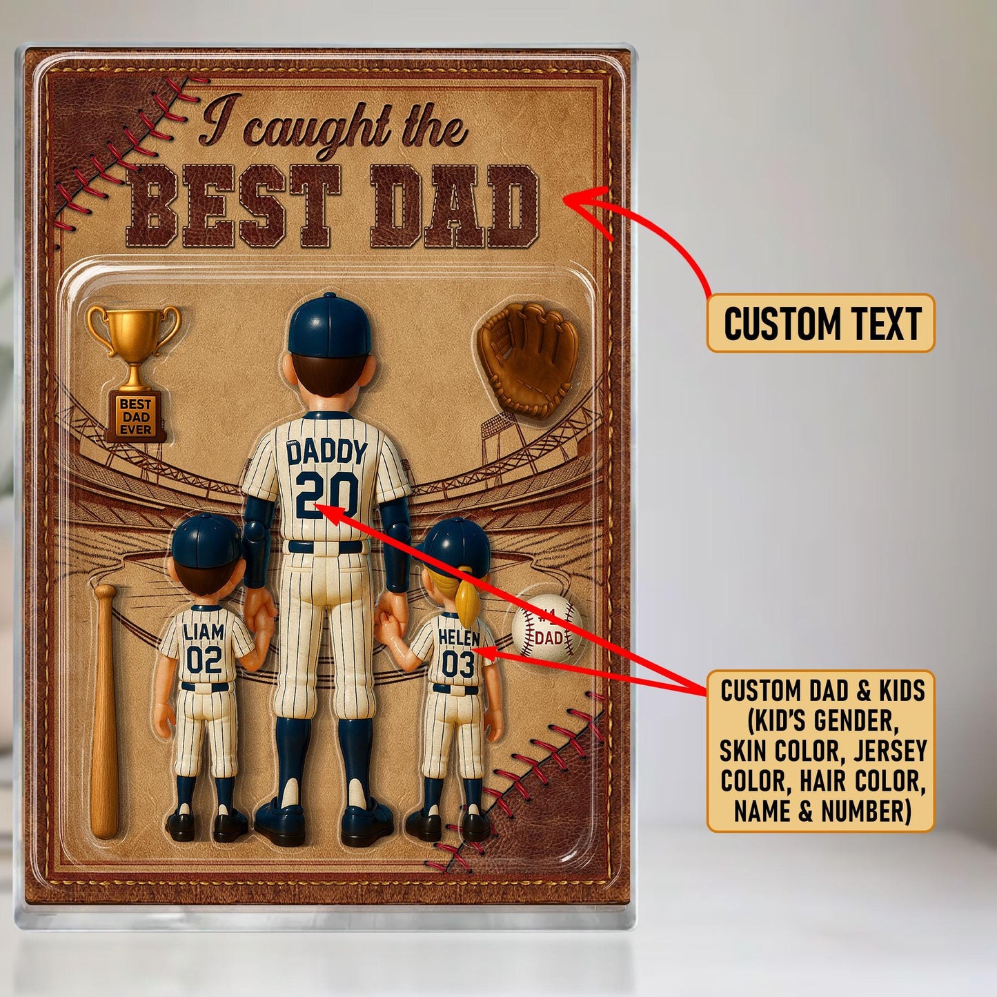 Personalized I Caught the Best Dad Baseball Acrylic Plaque – Custom Father’s Day Gift for Dad, Husband, Grandpa, Pop, Acrylic Block Plaque
