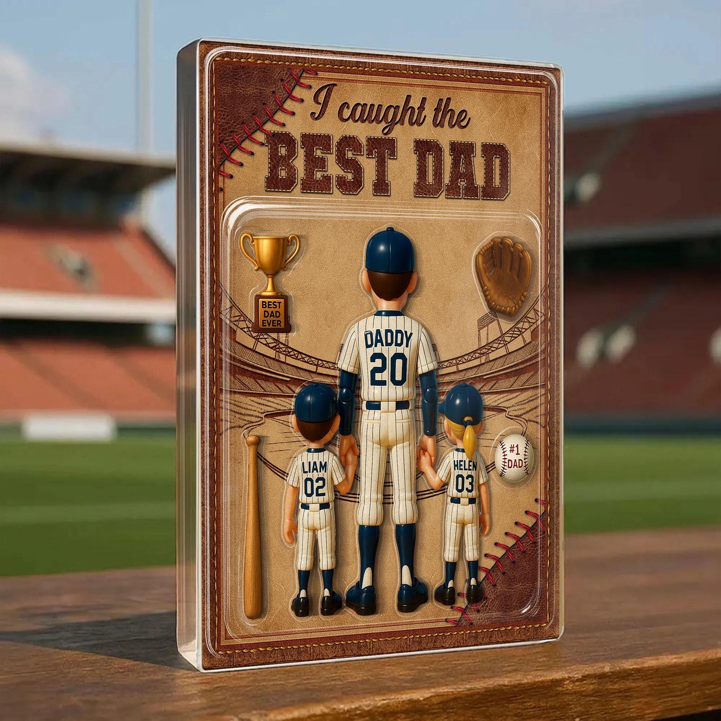 Personalized I Caught the Best Dad Baseball Acrylic Plaque – Custom Father’s Day Gift for Dad, Husband, Grandpa, Pop, Acrylic Block Plaque