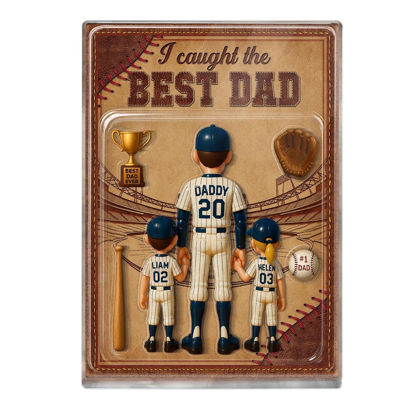 Personalized I Caught the Best Dad Baseball Acrylic Plaque – Custom Father’s Day Gift for Dad, Husband, Grandpa, Pop, Acrylic Block Plaque