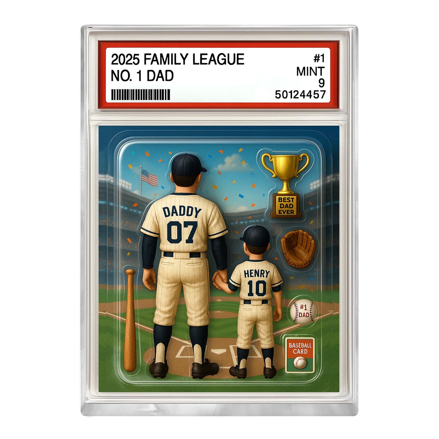 Baseball No. 1 Dad & Kids Trading Card Style Custom Action Figure Plaque, Father's Day Gift for Dad, Gift for Husband, Custom Acrylic Block