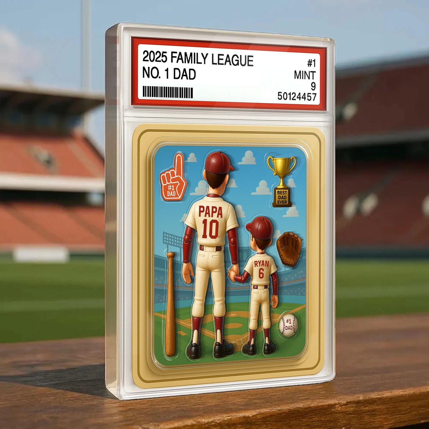 Baseball No. 1 Dad & Kids Trading Card Style Custom Action Figure Plaque, Father's Day Gift for Dad, Gift for Husband, Custom Acrylic Block