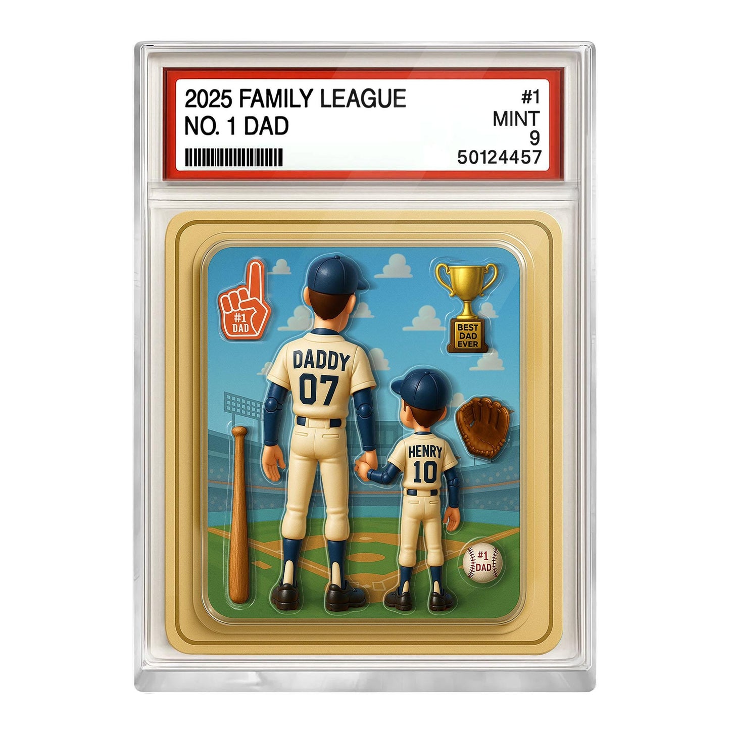 Baseball No. 1 Dad & Kids Trading Card Style Custom Action Figure Plaque, Father's Day Gift for Dad, Gift for Husband, Custom Acrylic Block