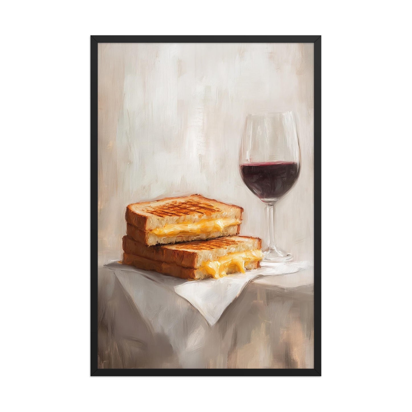 Grilled Cheese and Red Wine Art Print | Cute Quirky Whimsical | Cocktail Art Bar Cart Decor | Grilled Cheese Art Gift | Trendy Home Wall Art