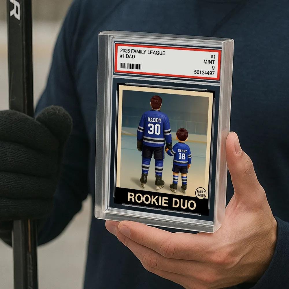 Hockey No. 1 Dad Man & Kids Trading Card Style Personalized Acrylic Block Plaque, Firefighter Fathers Day Gift,Hockey Lover Gift For Husband