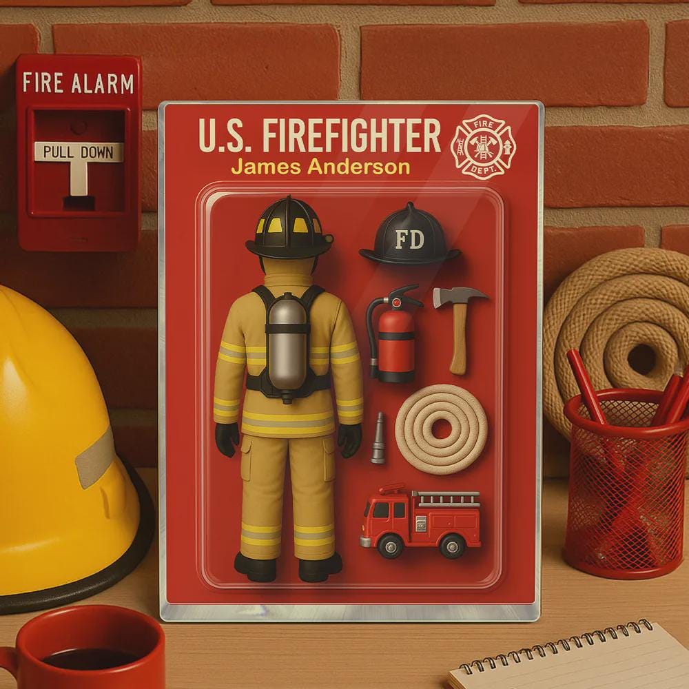 Firefighter 3D Custom Figure, Personalized Flat Rectangle Acrylic Block, Firefighter Gift, Keepsake for Fireman, Custom Firefighter Decor