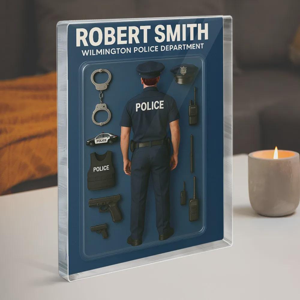 Police Officer 3D Custom Figure, Personalized Flat Rectangle Acrylic Block, Police Gift, Unique Keepsake for Officer, Custom Police Decor