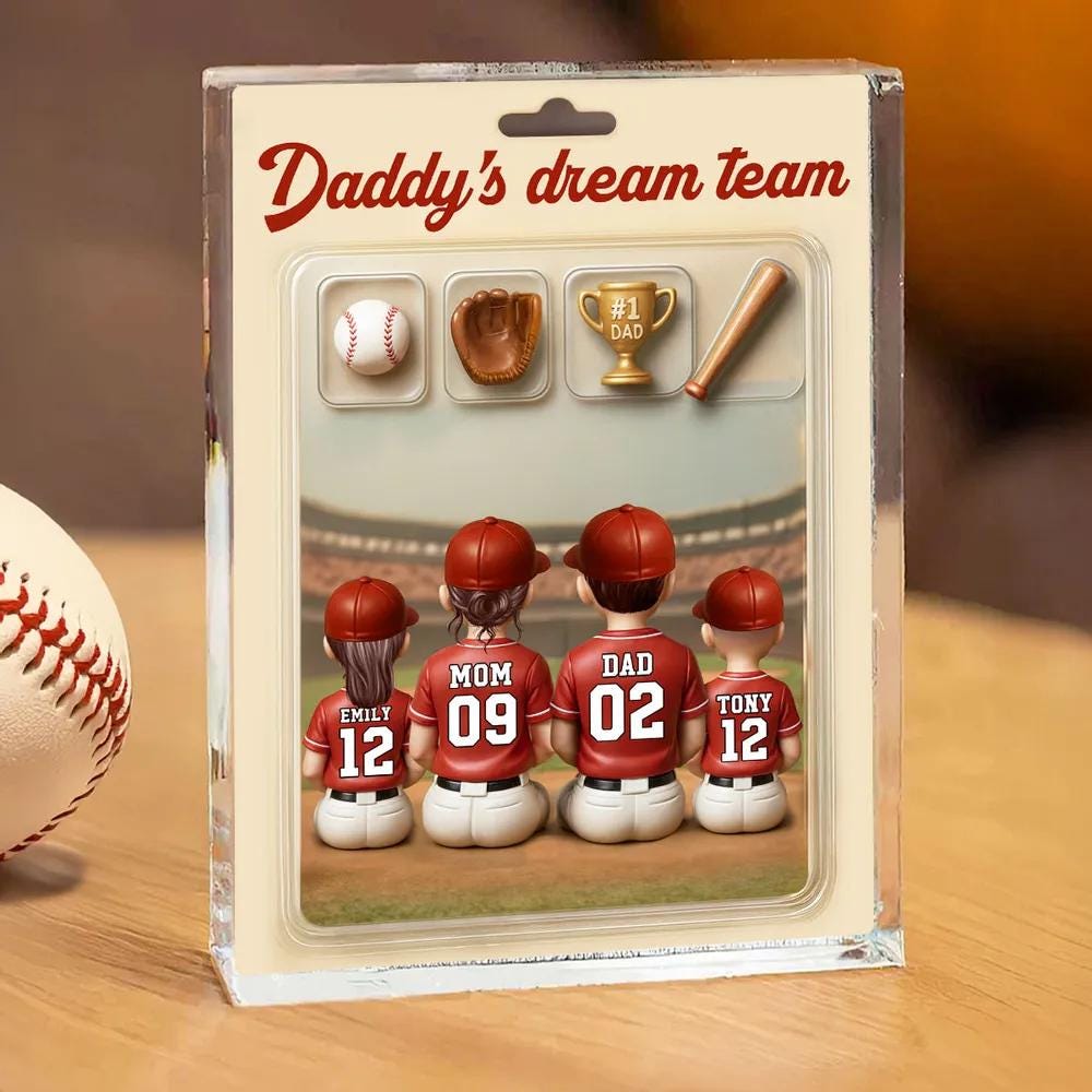 Custom Baseball Dad's Dream Team & Kids Trading Card Style Custom Figure Custom Acrylic Block Plaque, Father Day Gift for Husband, Dad, Papa