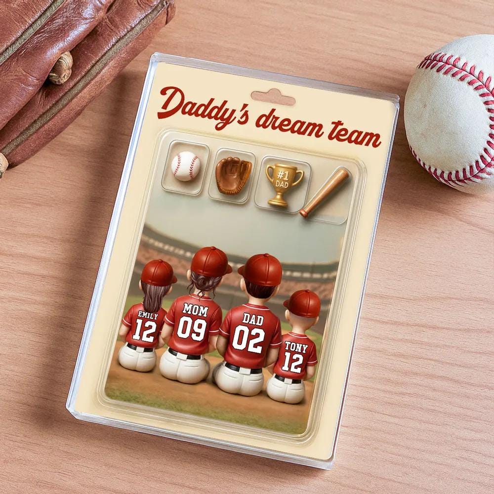 Custom Baseball Dad's Dream Team & Kids Trading Card Style Custom Figure Custom Acrylic Block Plaque, Father Day Gift for Husband, Dad, Papa