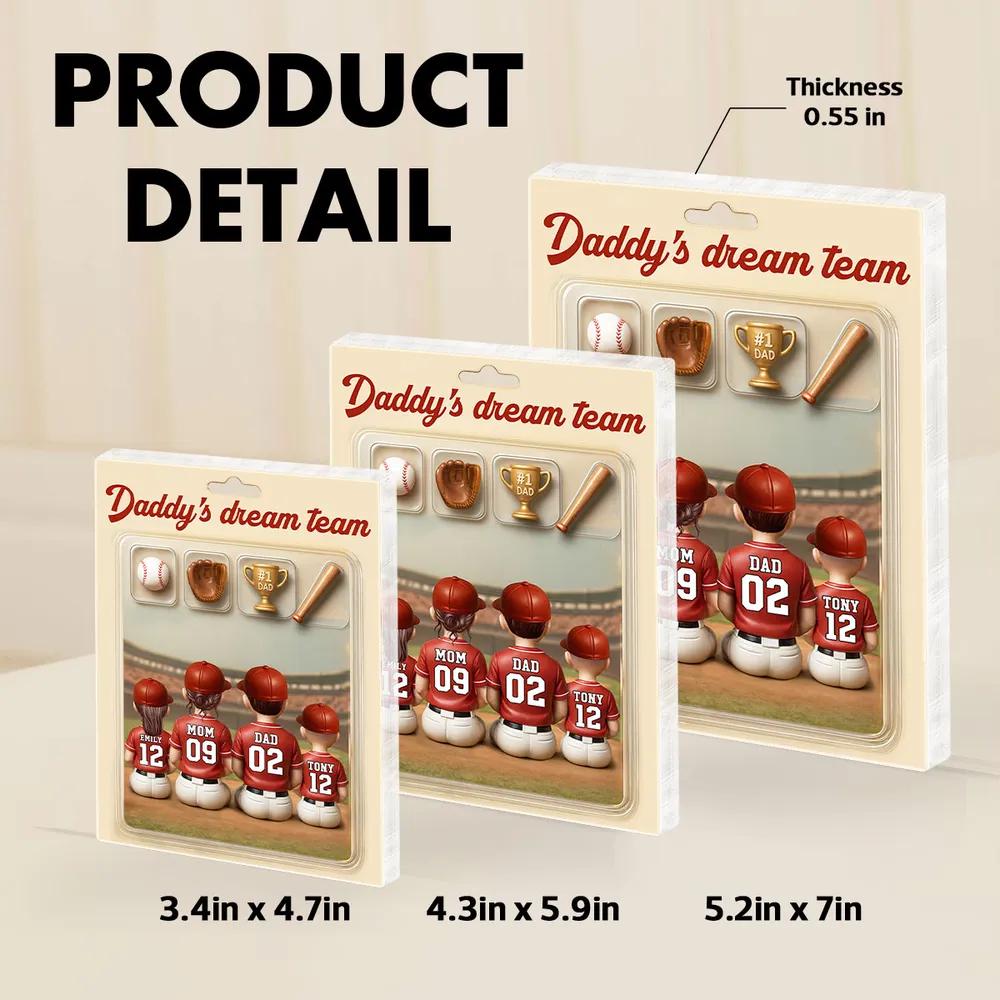 Custom Baseball Dad's Dream Team & Kids Trading Card Style Custom Figure Custom Acrylic Block Plaque, Father Day Gift for Husband, Dad, Papa