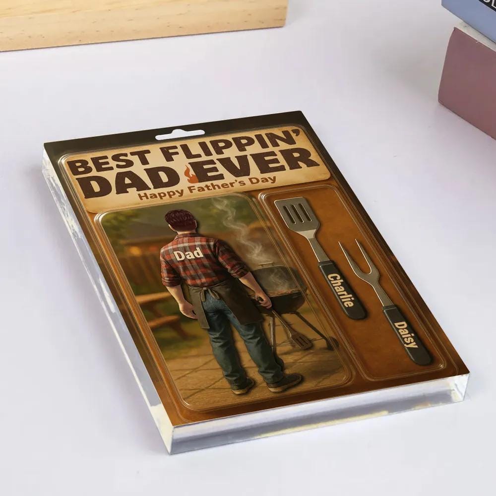 Custom 3D Effect Best Flippin' Dad Ever With Kids' Names Custom Figure Acrylic Block Plaque, Unique Fathers Day Gift For Him, Dad, Grandpa