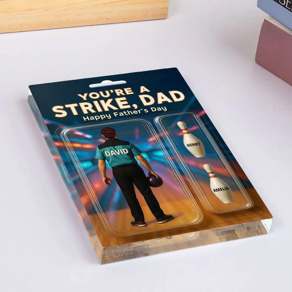 Custom 3D Effect Bowling Dad, You're a Strike Dad Bowling Custom Figure Acrylic Block Plaque, Father's Day Gift for Dad, Gift for Husband