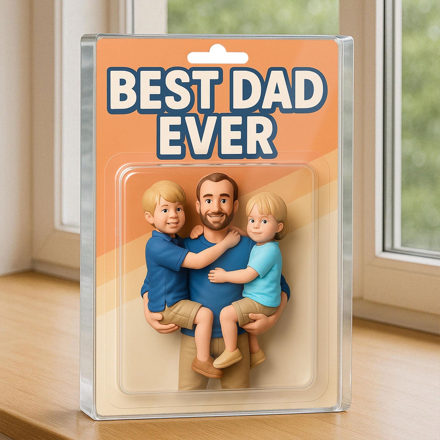 Custom Father's Day Gift For Dad, Personalized Photo Dad And Kids Action Figure Acrylic Block, Best Dad Ever Block Plaque, Gift For Husband