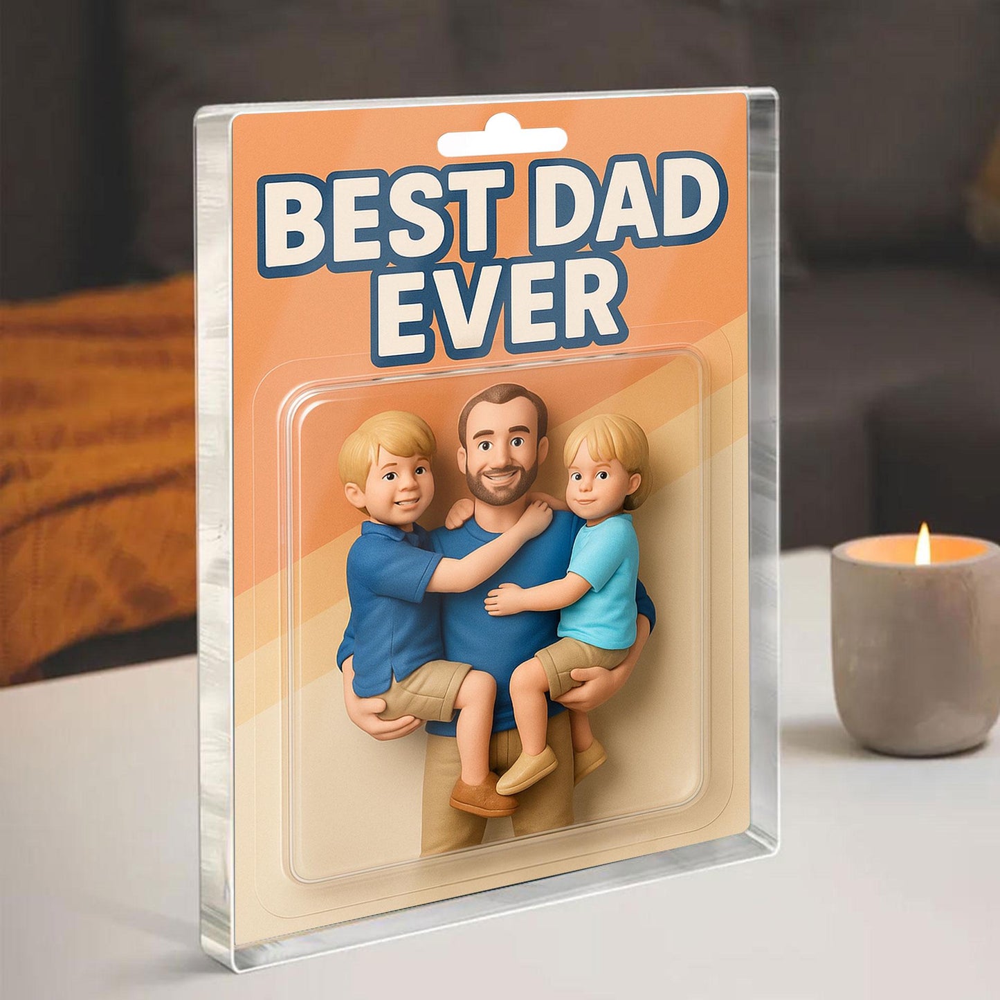 Custom Father's Day Gift For Dad, Personalized Photo Dad And Kids Action Figure Acrylic Block, Best Dad Ever Block Plaque, Gift For Husband