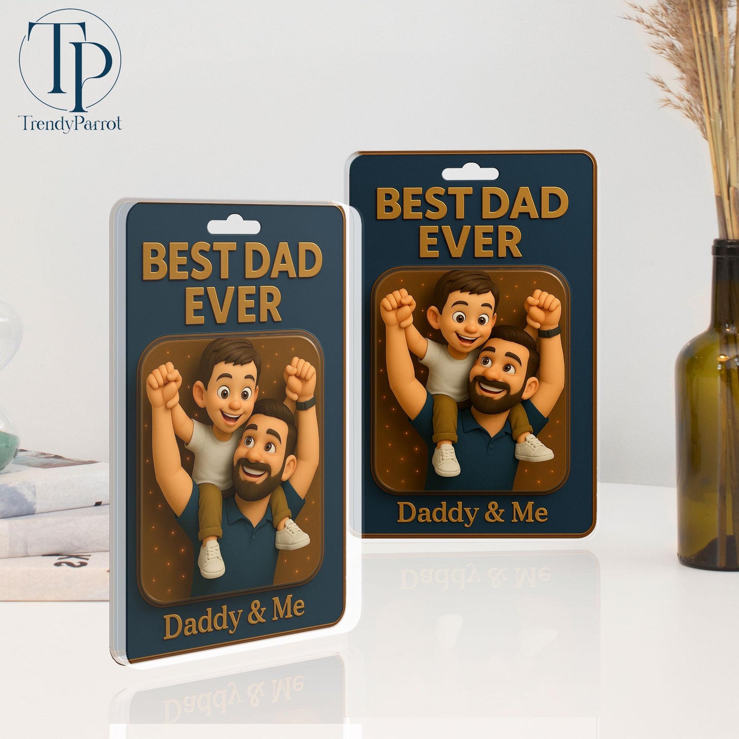 Personalized Father's Day Gift For Dad, Custom Photo Dad And Kids Action Figure Acrylic Block, Best Dad Ever Block Plaque, Gift For Husband