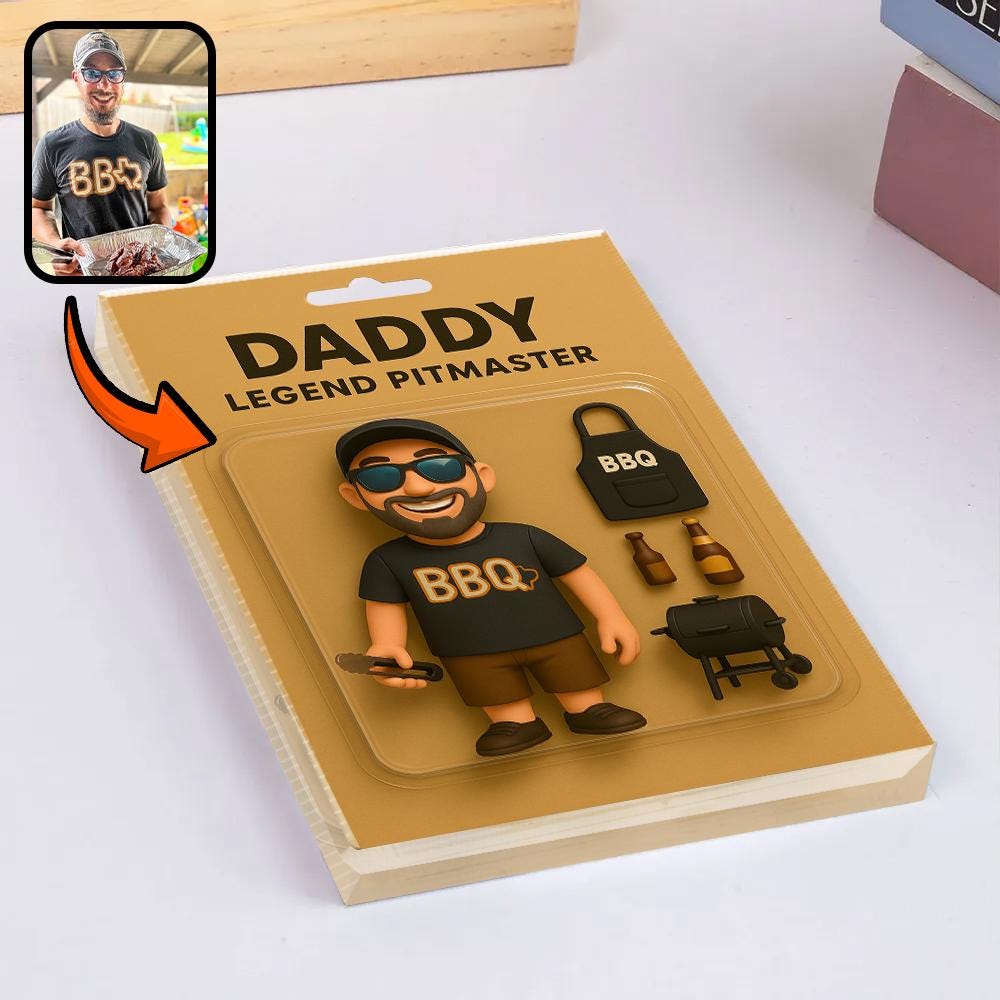 Personalized Fathers Day Gift For Dad, Custom Photo Dad Action Figure Acrylic Block, BBQ Dad Block Plaque Gift, Gift For Husband, Daddy Gift