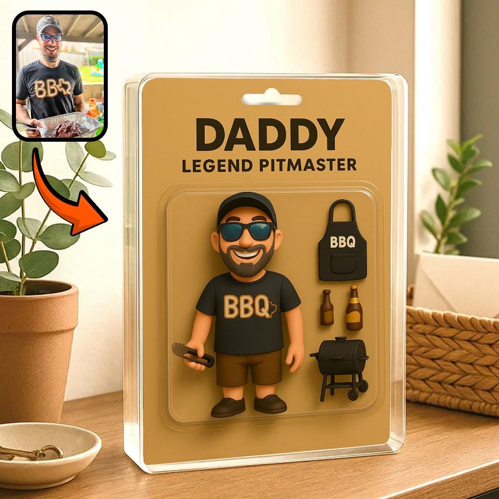 Personalized Fathers Day Gift For Dad, Custom Photo Dad Action Figure Acrylic Block, BBQ Dad Block Plaque Gift, Gift For Husband, Daddy Gift