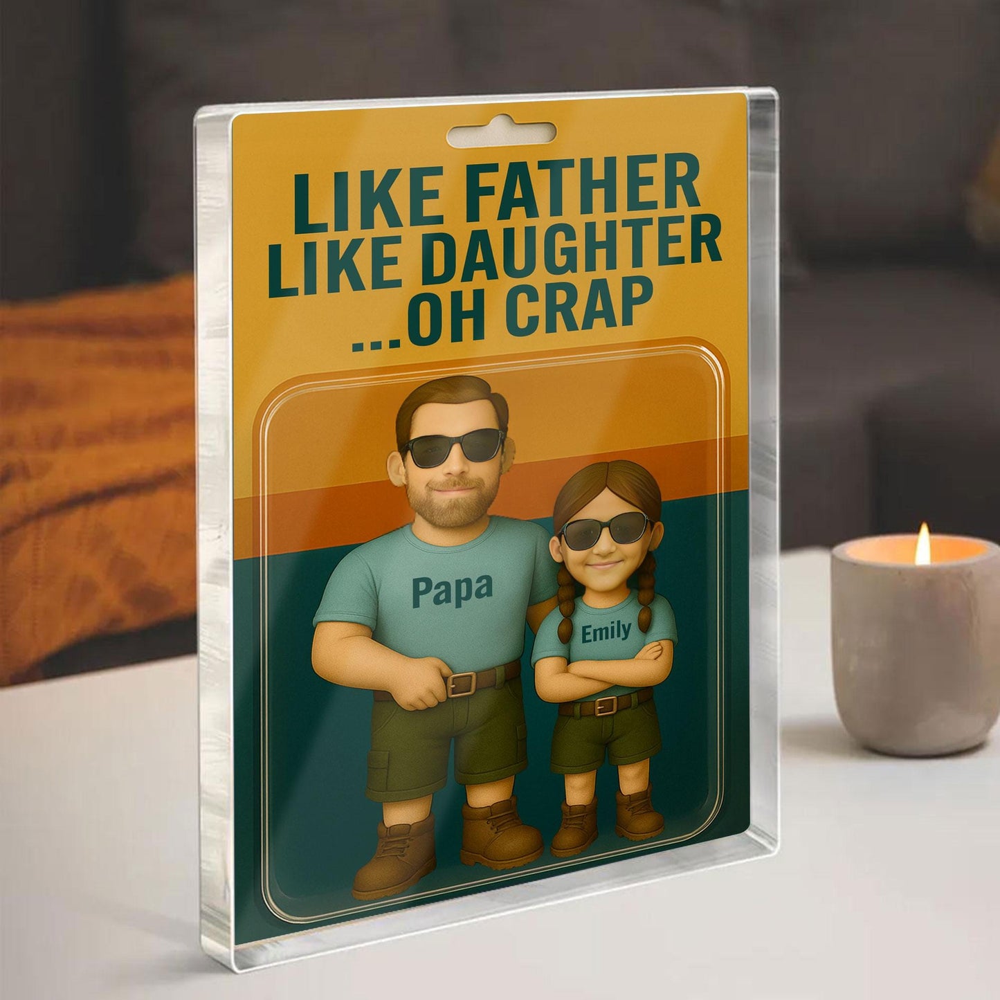 Custom Father's Day Gift For Dad, Like Father Like Daughter Plaque, Personalized Photo Dad And Kids Figure Acrylic Block, Gift For Husband