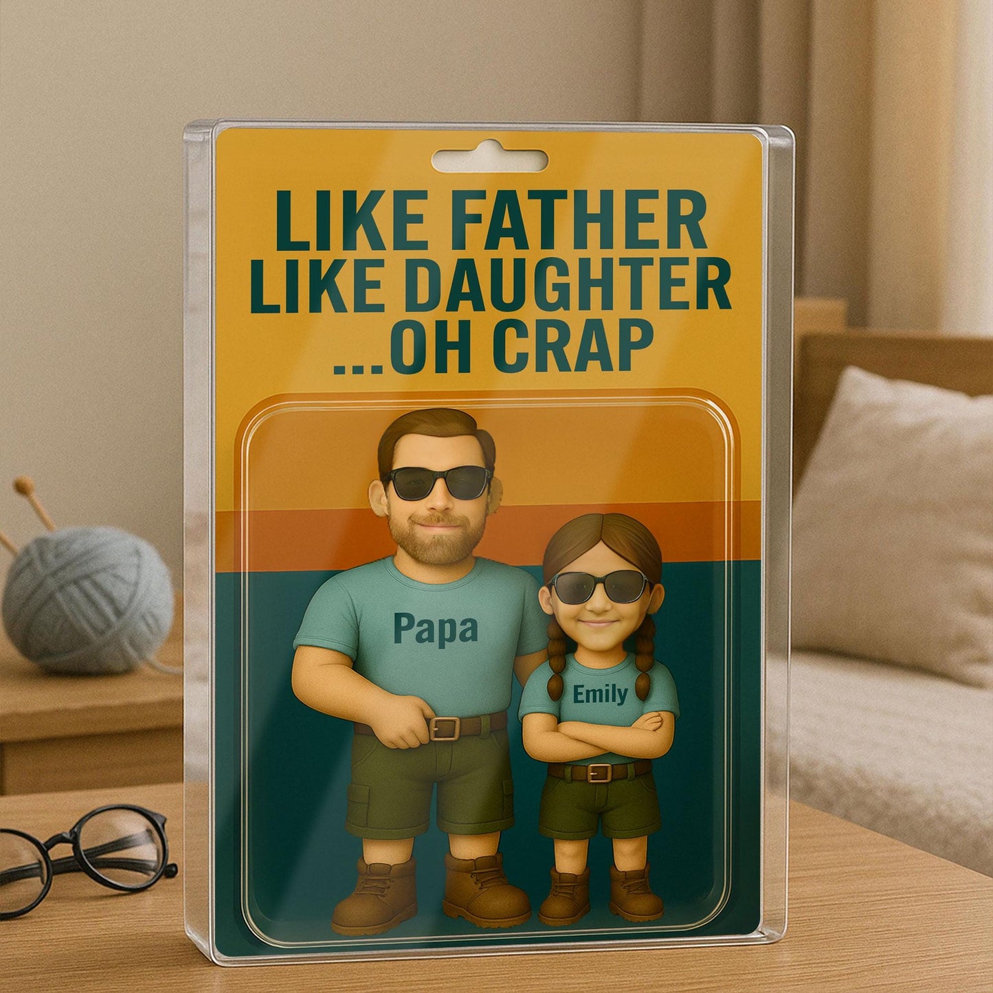 Custom Father's Day Gift For Dad, Like Father Like Daughter Plaque, Personalized Photo Dad And Kids Figure Acrylic Block, Gift For Husband