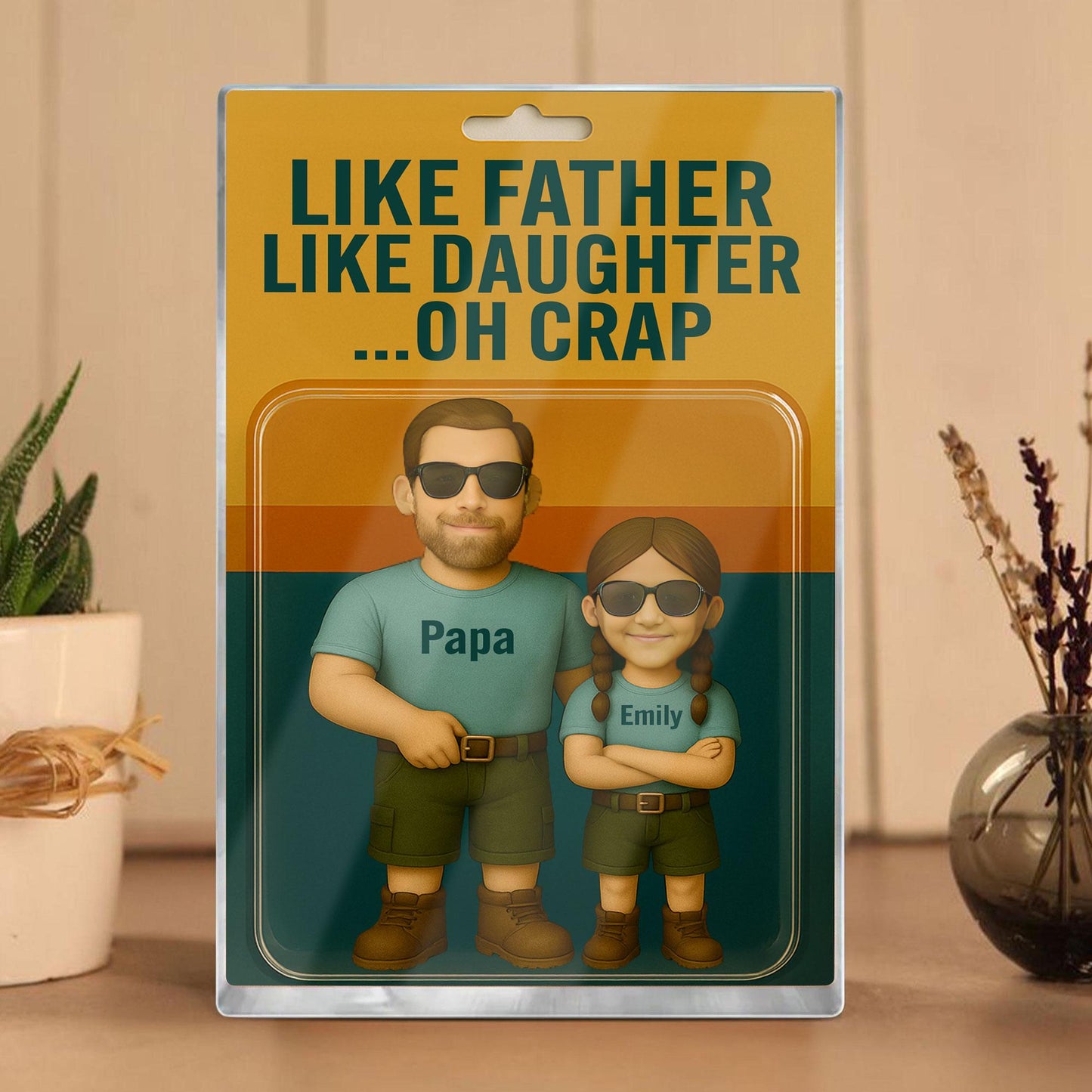 Custom Father's Day Gift For Dad, Like Father Like Daughter Plaque, Personalized Photo Dad And Kids Figure Acrylic Block, Gift For Husband