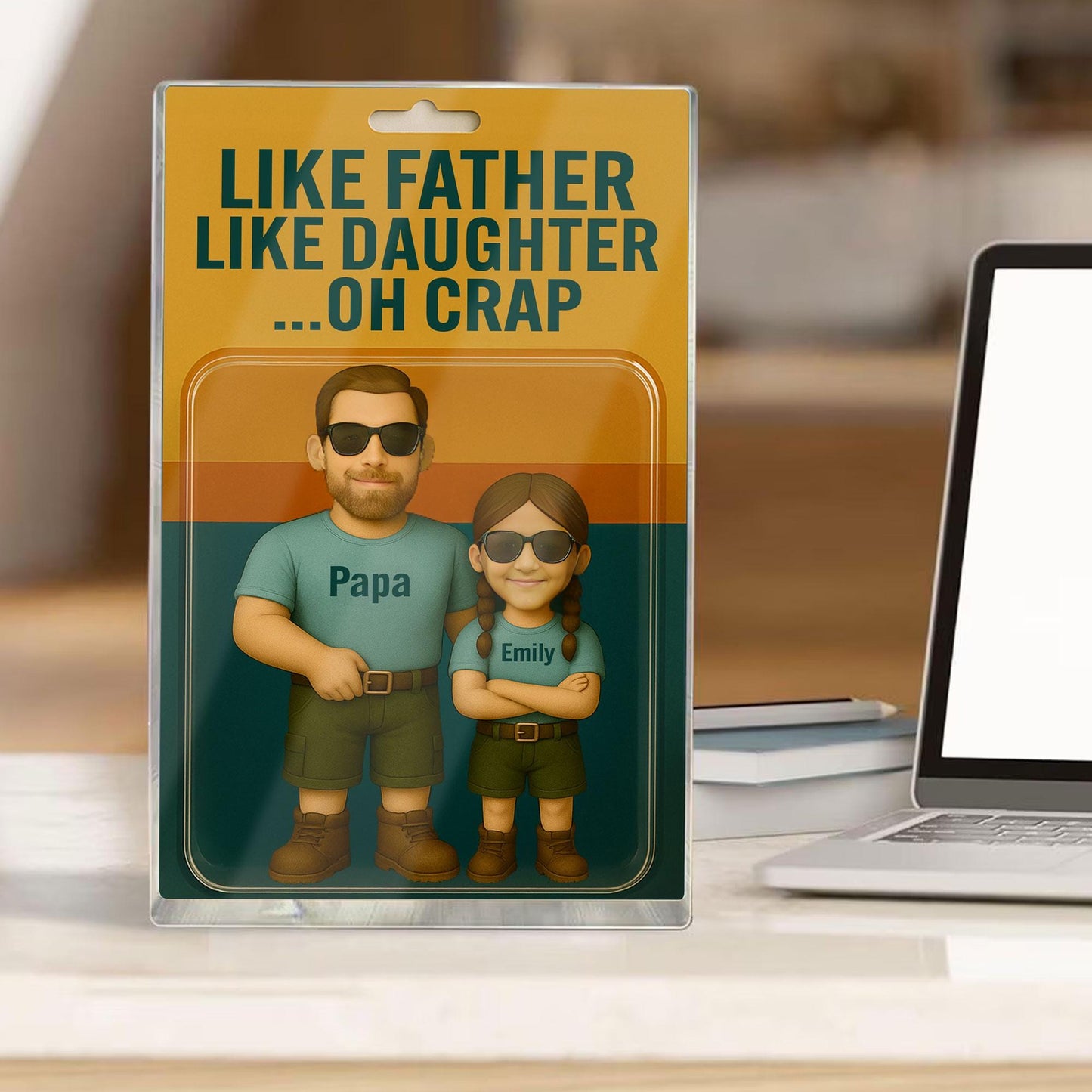 Custom Father's Day Gift For Dad, Like Father Like Daughter Plaque, Personalized Photo Dad And Kids Figure Acrylic Block, Gift For Husband