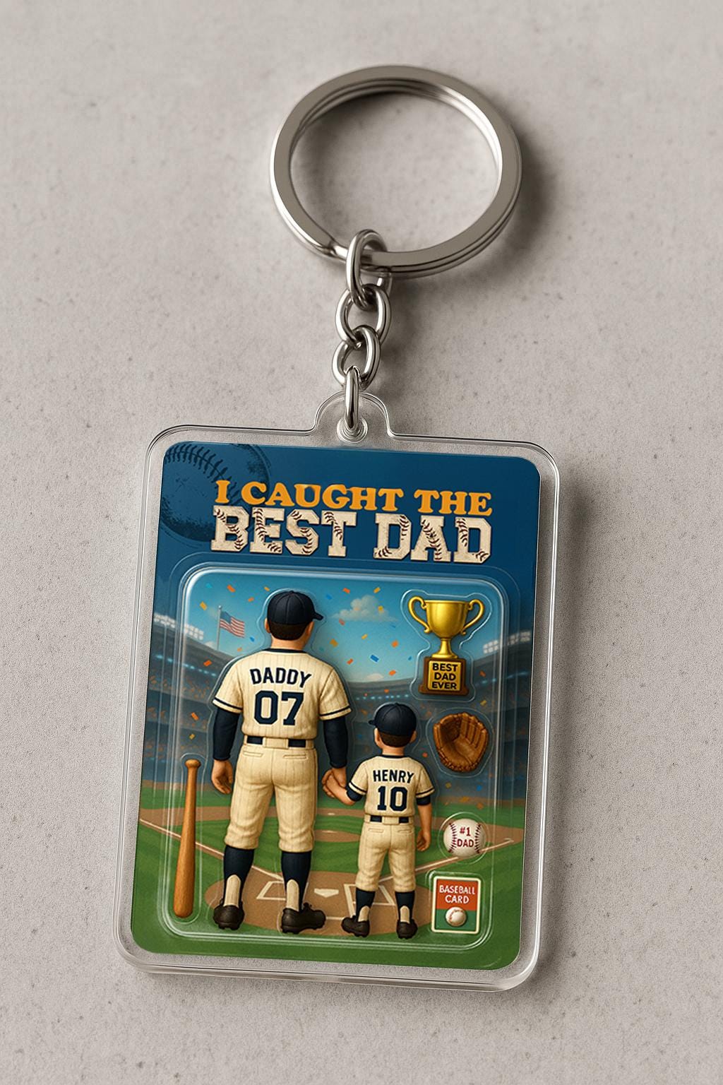 I Caught the Best Dad Baseball Acrylic Plaque, Trading Card Style Custom Action Figure Plaque, Custom Acrylic Block, Father's Day Dad Gift