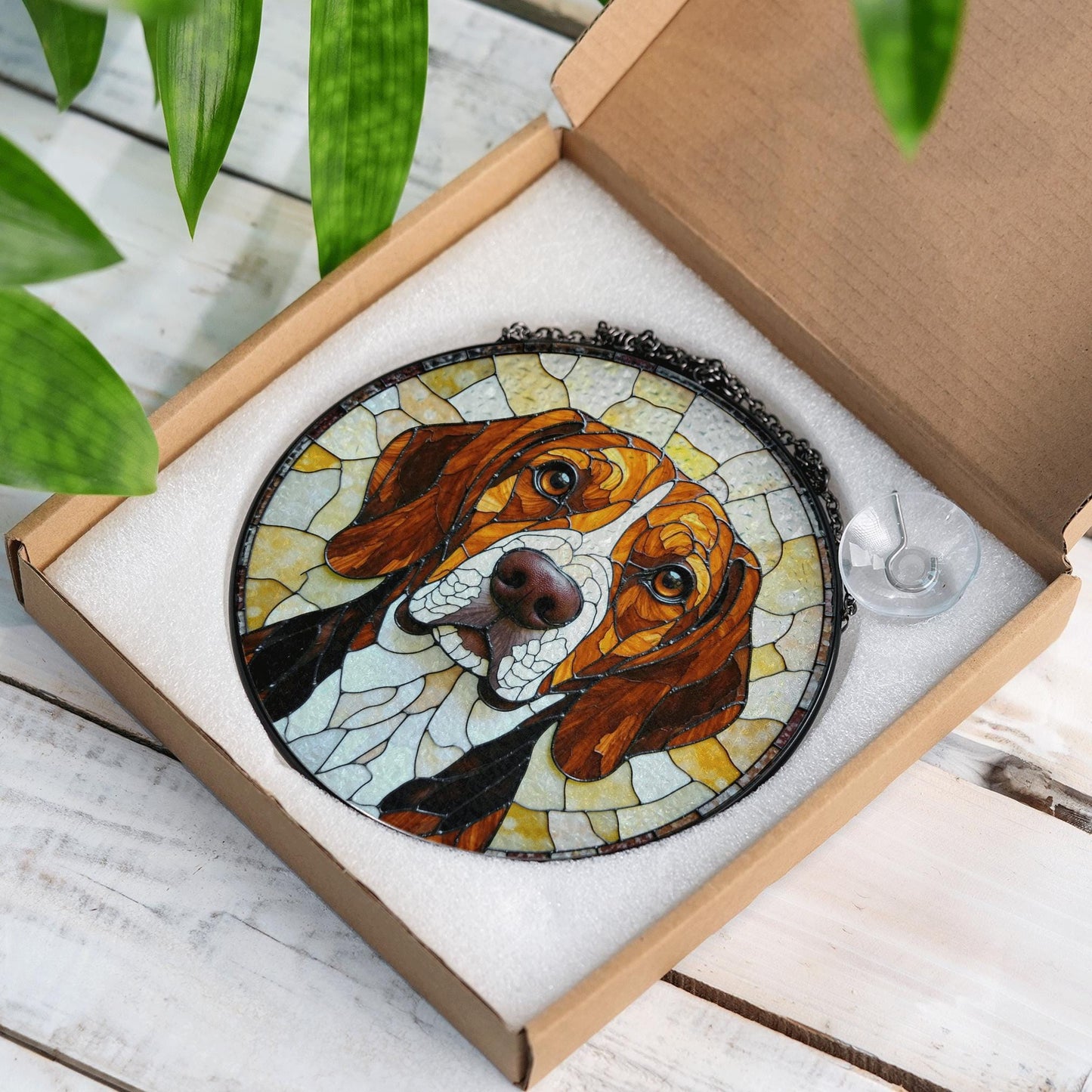 Beagle Dog Stained Glass Suncatcher Pet Memorial Window Decor Gift for Dog Lovers