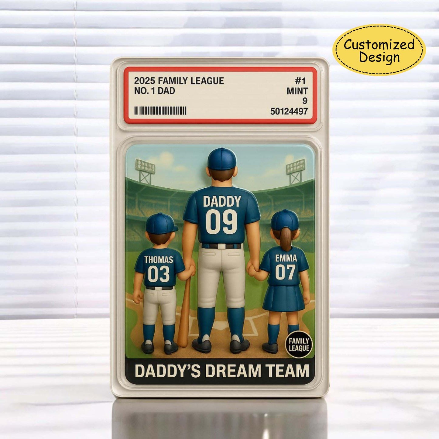 No. 1 Dad & Kids Baseball Trading Card Style Acrylic Plaque, Personalized Father's Day Acrylic Block Plaque, Custom Family Acrylic Block
