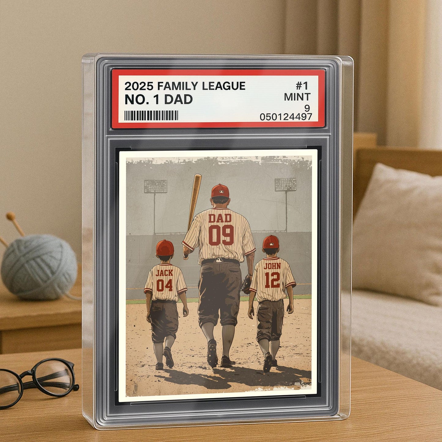 Baseball No. 1 Dad Man & Kids Trading Card Style Personalized Acrylic Block, Dad Plaque, Father's Day Gift for Baseball Dad, Husband