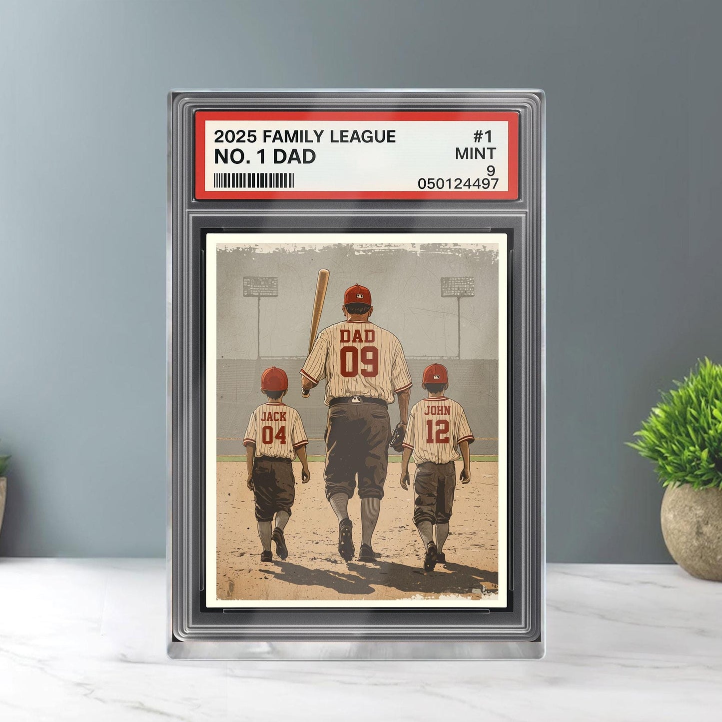 Baseball No. 1 Dad Man & Kids Trading Card Style Personalized Acrylic Block, Dad Plaque, Father's Day Gift for Baseball Dad, Husband