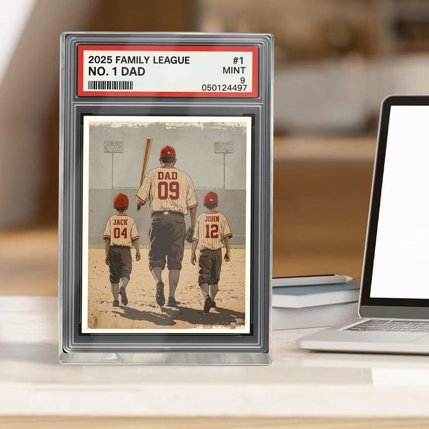 Baseball No. 1 Dad Man & Kids Trading Card Style Personalized Acrylic Block, Dad Plaque, Father's Day Gift for Baseball Dad, Husband