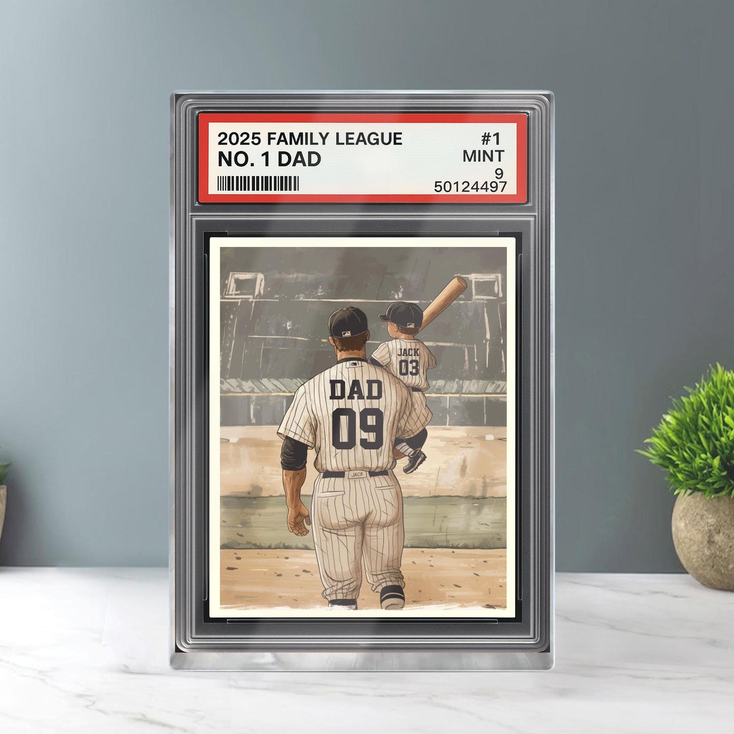 Baseball No. 1 Dad Man And Kids Trading Card Style Personalized Acrylic Block, Dad Plaque, Father's Day Gift for Baseball Husband, Dad