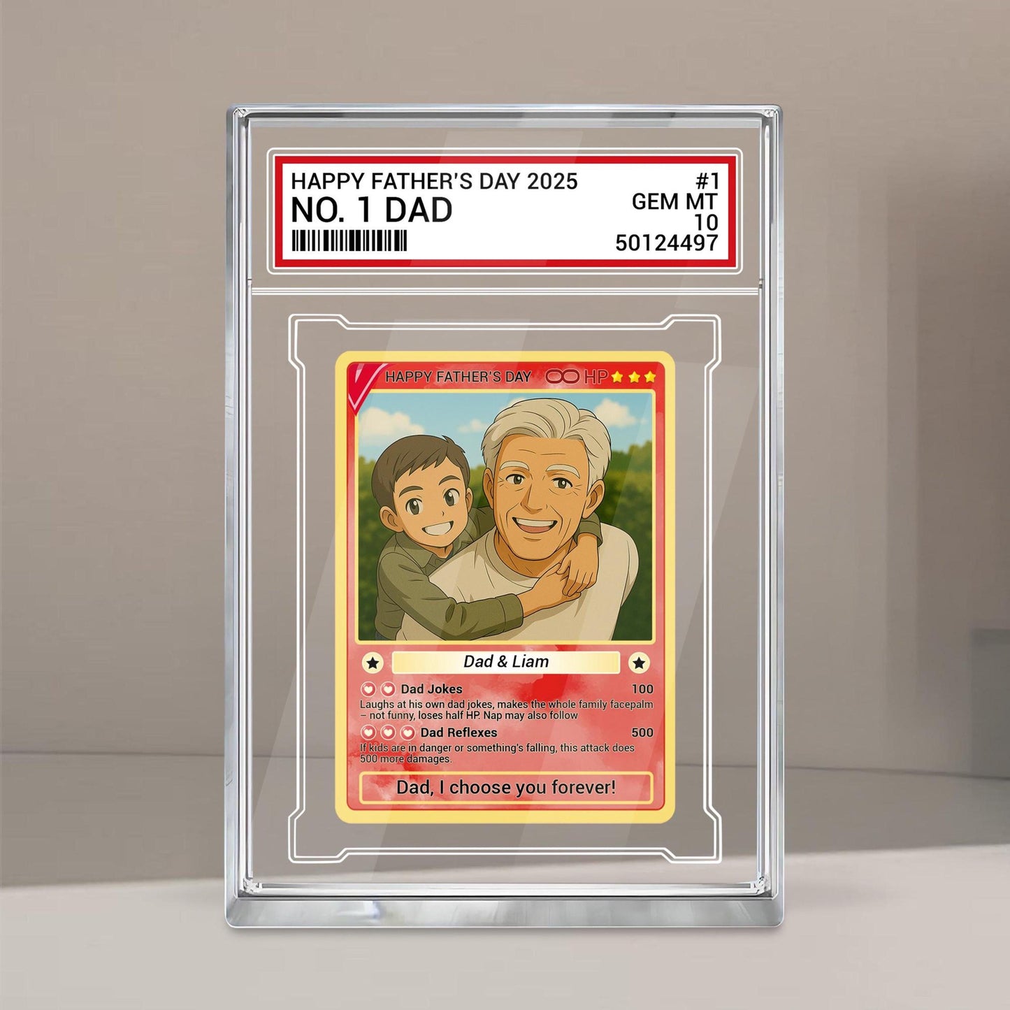 Personalized Father's Day 2025 Gift Trading Card Style Acrylic Plaque, Grandpa, Anime Photo Acrylic Block, Gift For Dad From Kid, Papa Gift