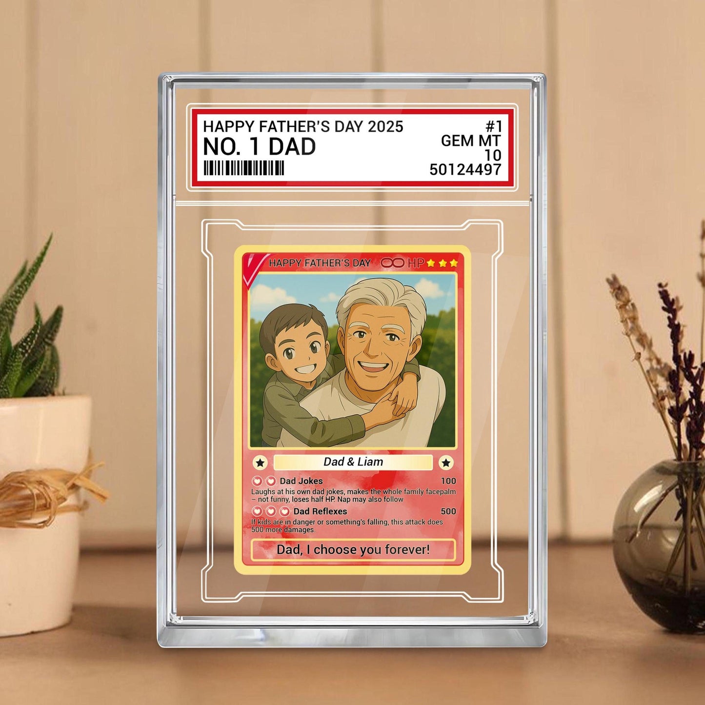 Personalized Father's Day 2025 Gift Trading Card Style Acrylic Plaque, Grandpa, Anime Photo Acrylic Block, Gift For Dad From Kid, Papa Gift
