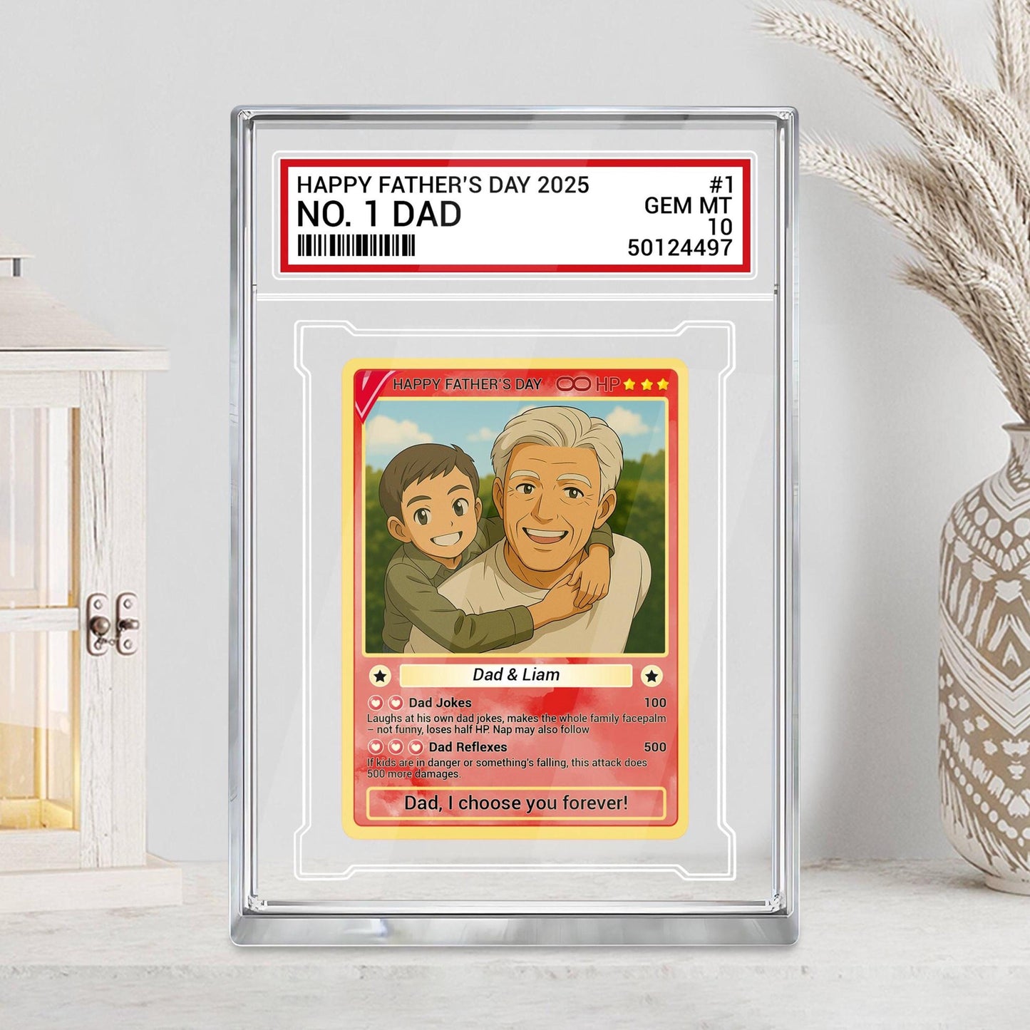 Personalized Father's Day 2025 Gift Trading Card Style Acrylic Plaque, Grandpa, Anime Photo Acrylic Block, Gift For Dad From Kid, Papa Gift