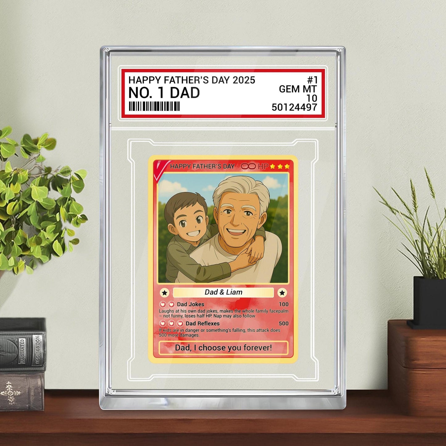 Personalized Father's Day 2025 Gift Trading Card Style Acrylic Plaque, Grandpa, Anime Photo Acrylic Block, Gift For Dad From Kid, Papa Gift