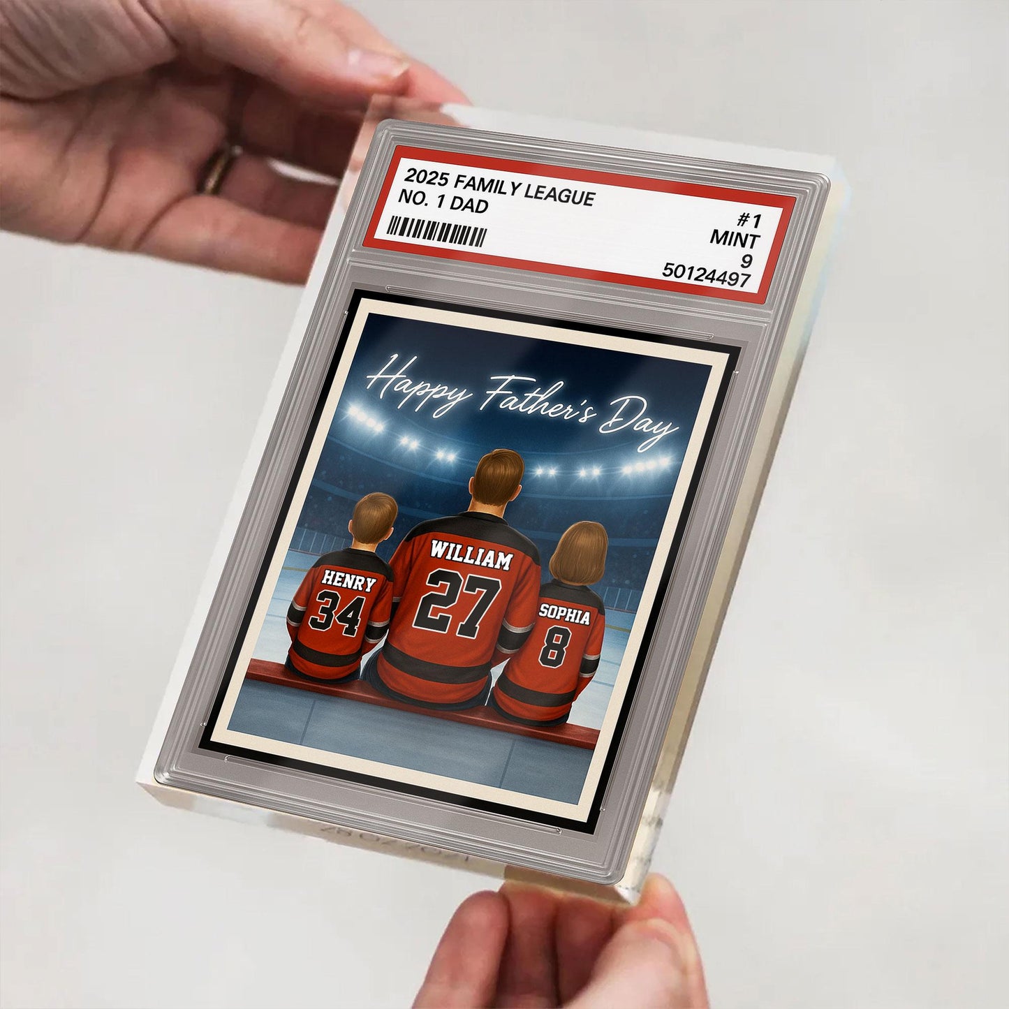 Hockey Daddy's Dream Team, Custom No.1 Dad Man & Kids Trading Card Style Plaque, Personalized Player Dad Acrylic Block, Father's Day Gift