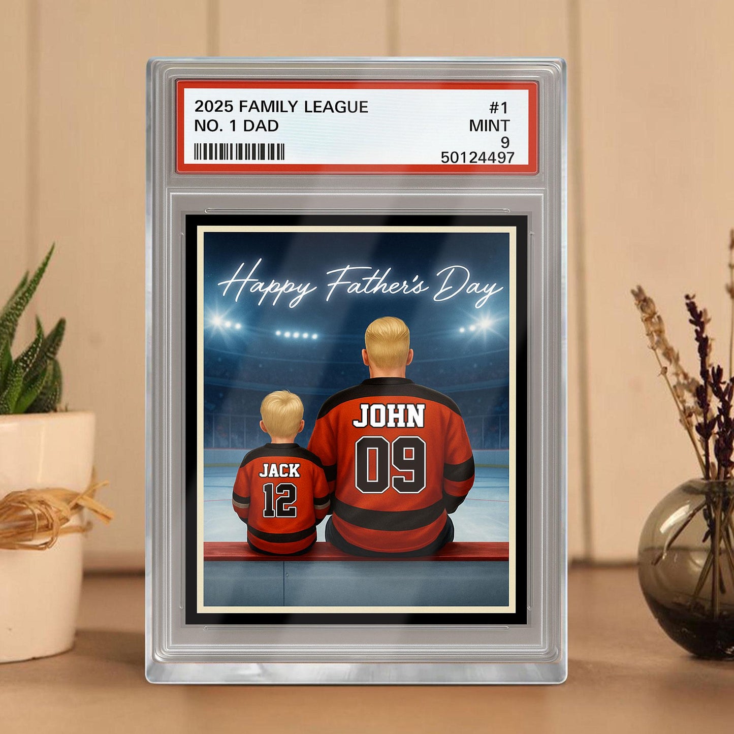 Hockey Daddy's Dream Team, Custom No.1 Dad Man & Kids Trading Card Style Plaque, Father's Day Gift, Personalized Player Dad Acrylic Block