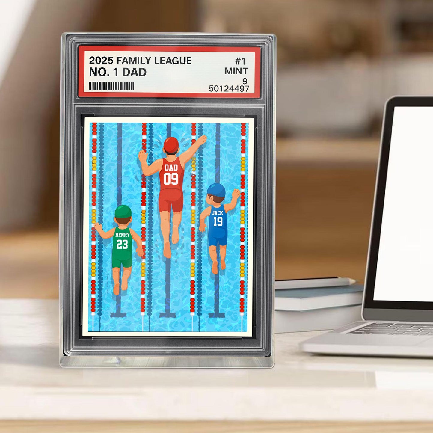 Custom No.1 Swimming Dad Plaque, Personalized Trading Card Kids Name For Swimmer Dad Acrylic Block, Father's Day Gift From Kids, Best Dad