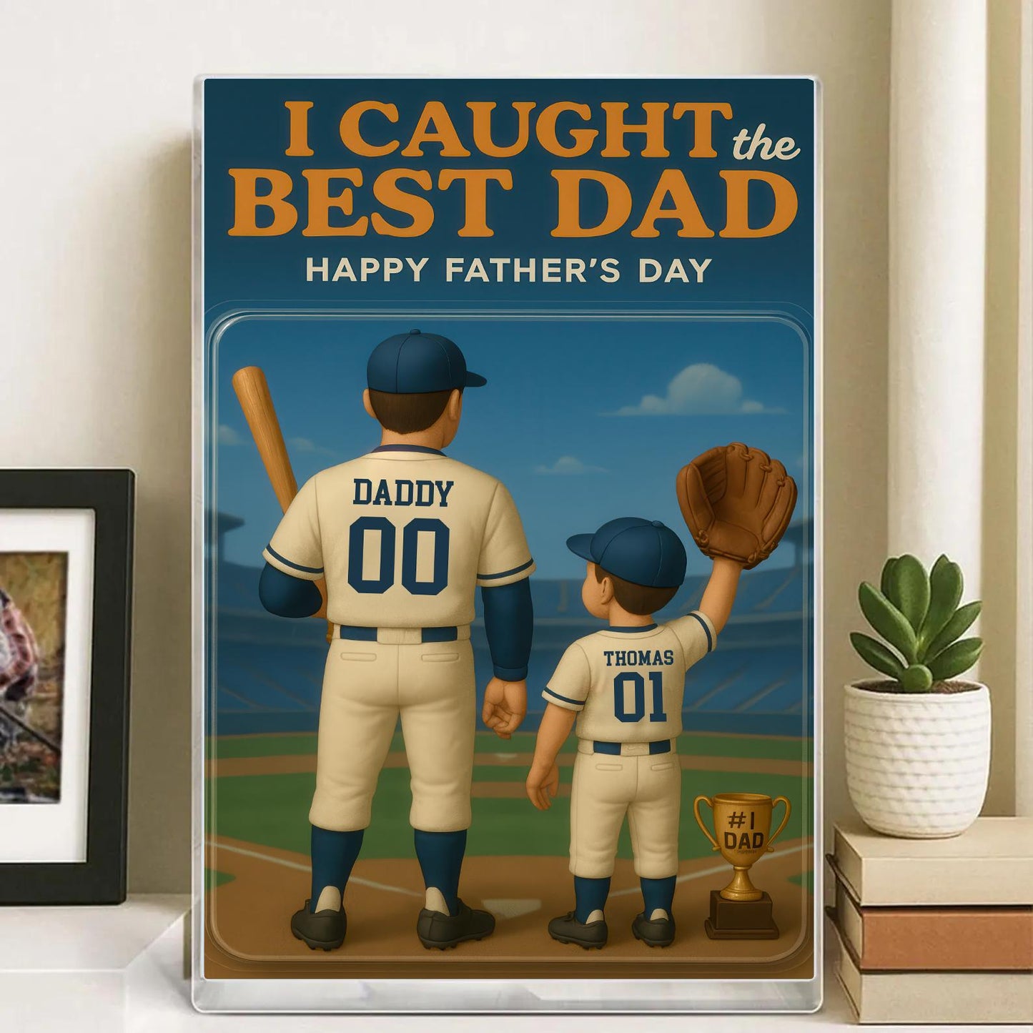 Custom Fathers Day Gift For Dad, I Caught The Best Dad Baseball Gift, Personalized Figure Acrylic Block, Baseball Dad Gift, Gift For Husband