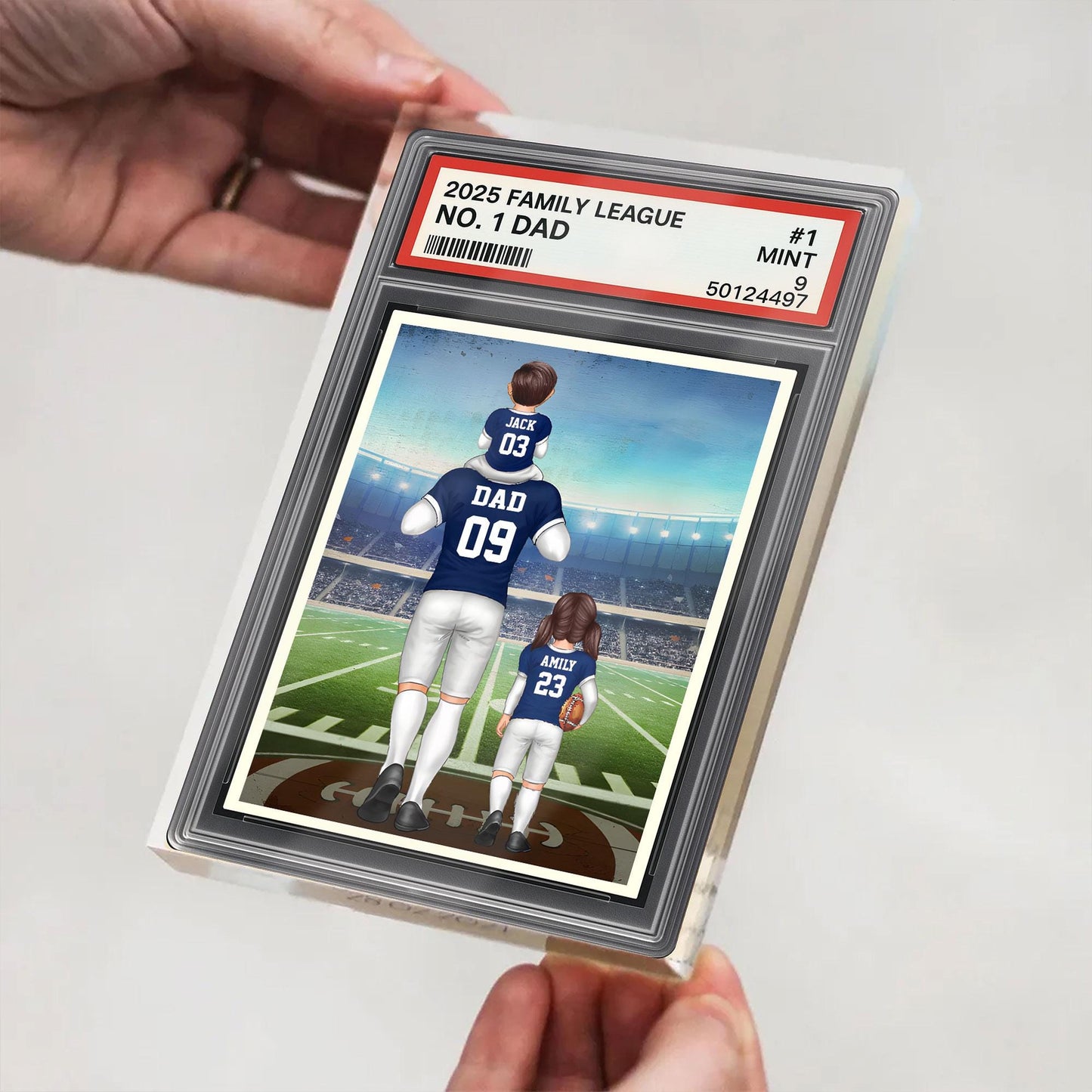 Custom Kid's Name With Football Dad Acrylic Plaque, Father's Day Gift From Kids, No. 1 Dad Trading Card Style Personalized Acrylic Block