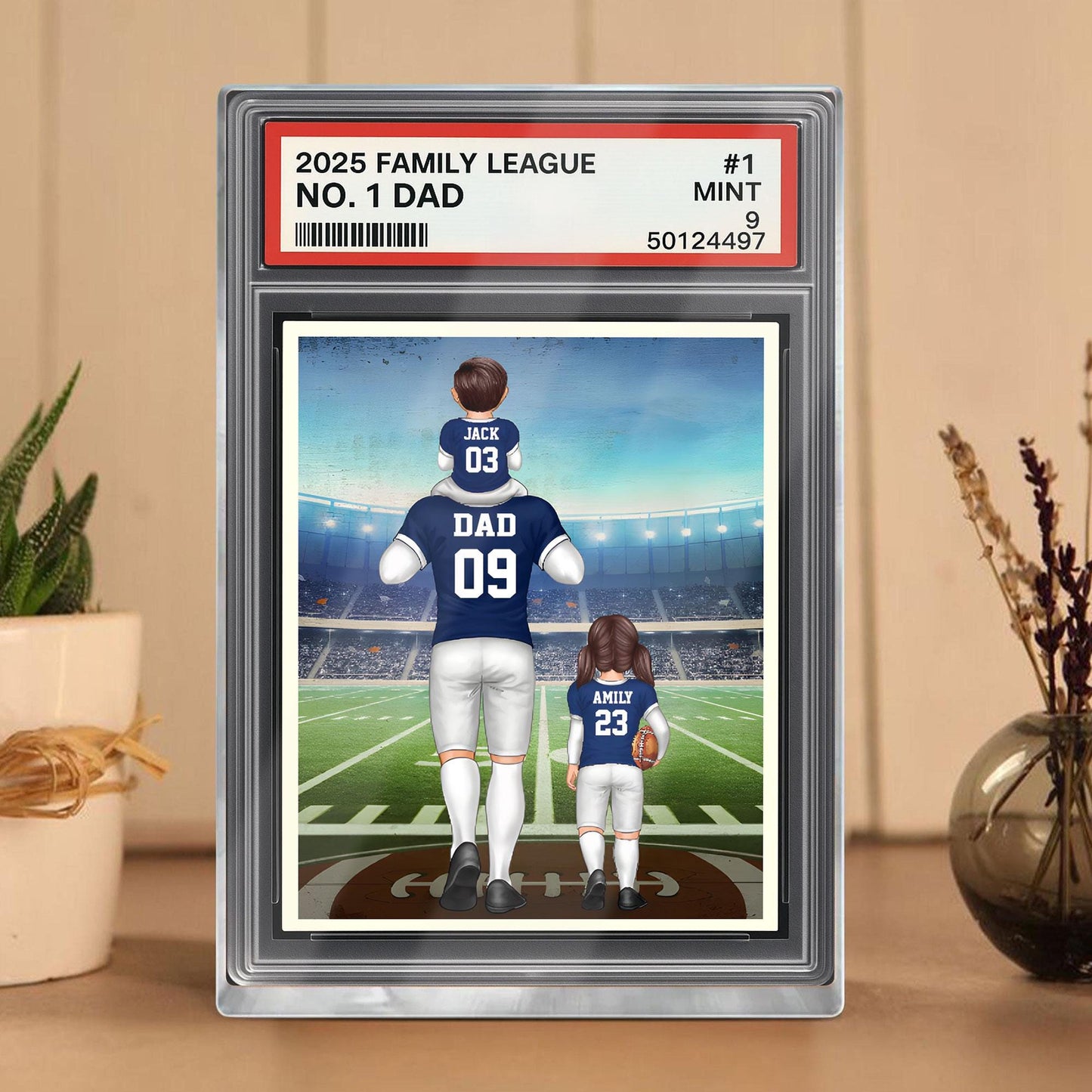 Custom Kid's Name With Football Dad Acrylic Plaque, Father's Day Gift From Kids, No. 1 Dad Trading Card Style Personalized Acrylic Block
